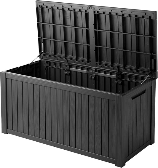 180 Gallon Patio Storage Box - Waterproof Deck Boxes & Outdoor Storage Deck Box, Lockable Resin Chest for Pool/Garden Tools, UV-Resistant, Black