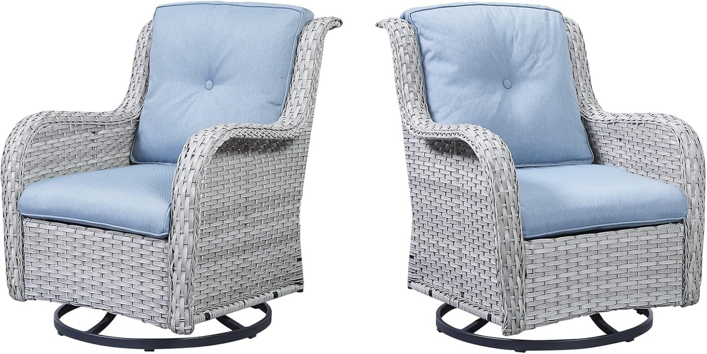 Outdoor Swivel Rcoker Patio Chairs - Outdoor Swivel Patio Chairs Set of 2 Wicker Chair Patio Furniture Sets with Covered Cushion for Porch Deck Balcony Garden, Baby Blue