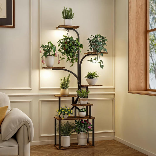 Apicizon 8-Tier Plant Stand Indoor with LED Grow Lights - Sturdy Shelf for Plants, Flowers & Succulents | 62'' Tall Flower Holder & Dimmable Lights | Modern