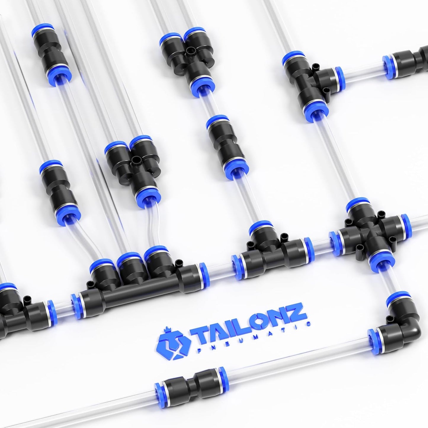 TAILONZ PNEUMATIC 5/32 Inch od Push to Connect Fittings Pneumatic Fittings Kit 10 Spliters+10 Elbows+10 tee+10 Straight (40 pcs)
