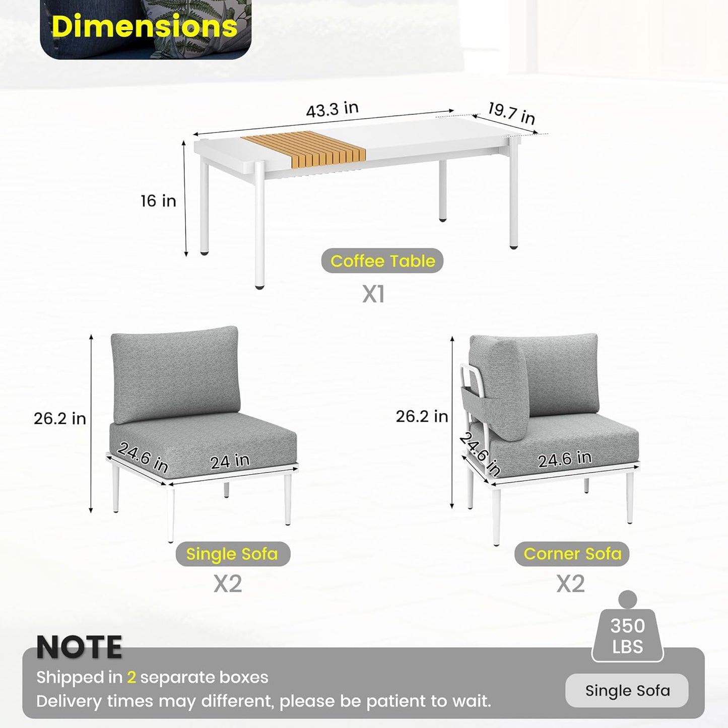 Sundale Outdoor 5 Pieces Metal Patio Furniture Set, Outdoor Sectional Sofa w/6 Inch Olefin Cushion and Coffee Table, Modern Outdoor Conversation Sets