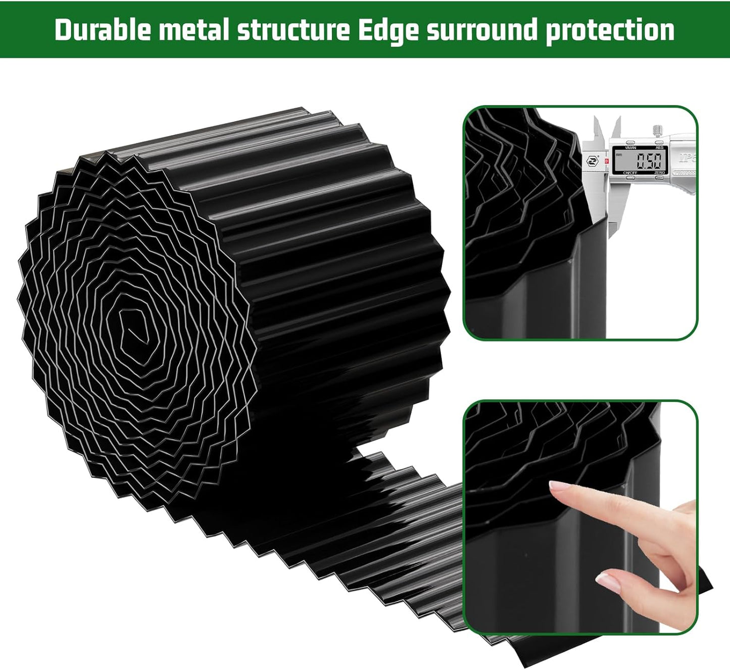 SnugNiture Corrugated Metal Garden Edging,6" x 20' Sturdy Lawn Edging Border,Landscape Edging Border for Lawn, Flower Bed,Garden and Yard(Black)