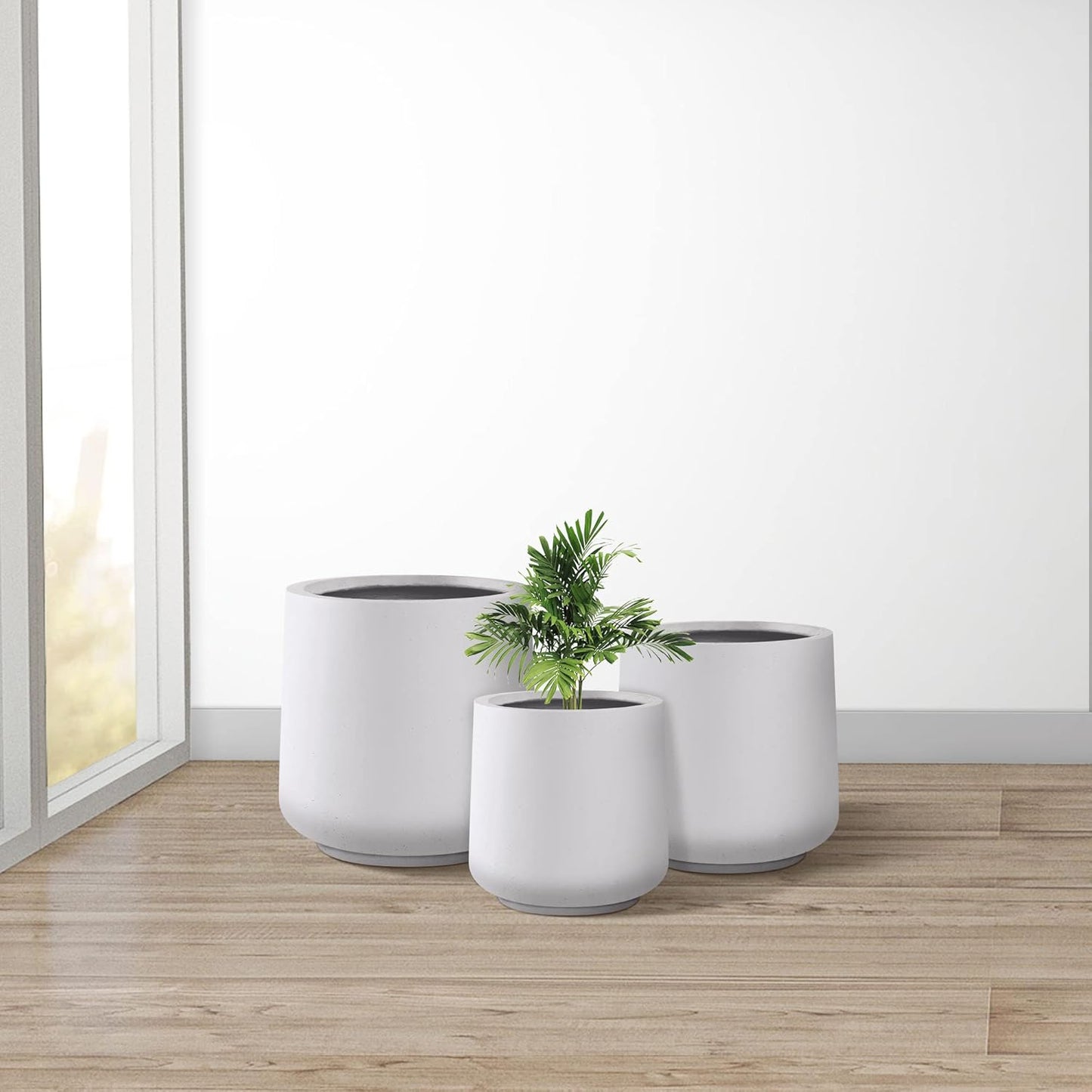 Kante 15.3"+11.6"+8.2" Dia Round Concrete Planter, Large Outdoor Indoor Planter Pots Containers with Drainage Holes and Rubber Plug for Home Garden Patio, Pure White