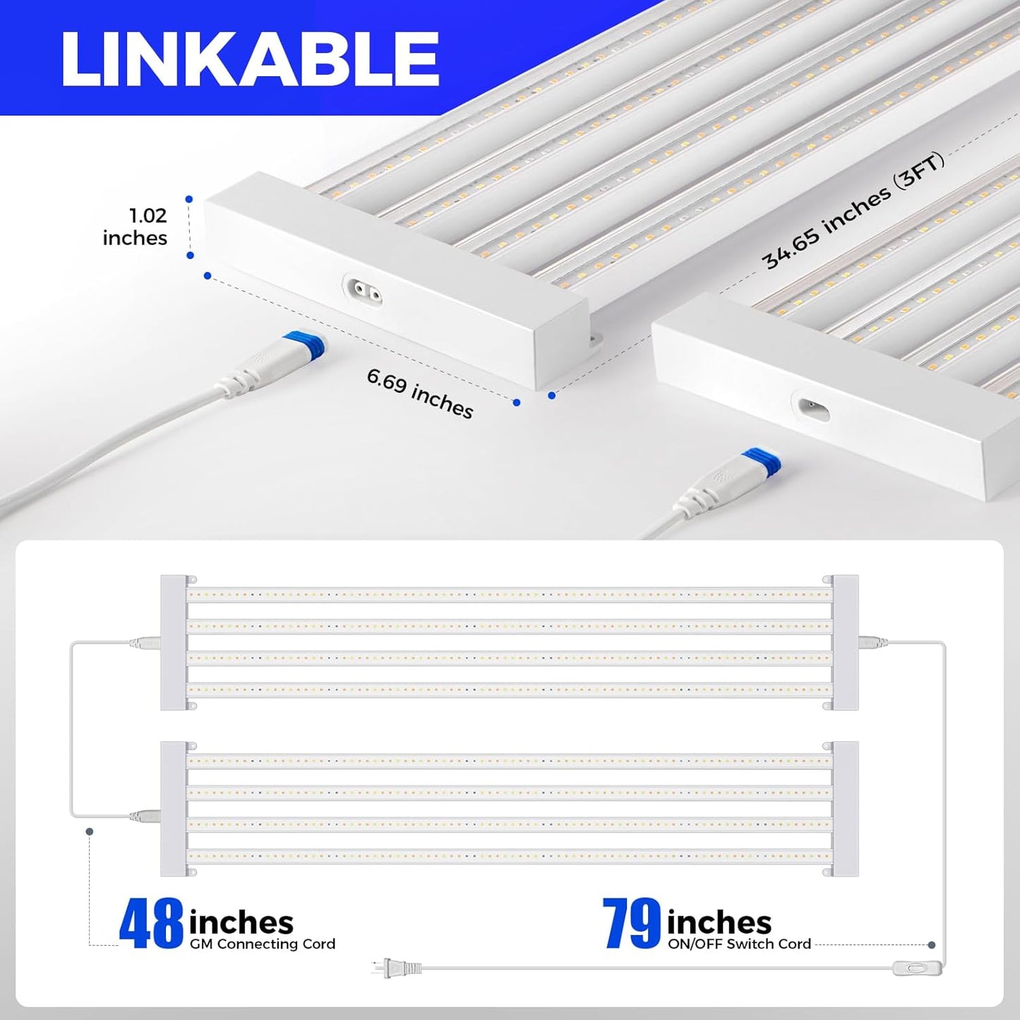 Barrina TX-L63 3FT LED Grow Light, 126W (2 x 63W), 4 Panels Wider Coverage, Full Spectrum with 730nm IR LEDs, High PPFD, Linkable, Hanging Plant Lights for Indoor, Vegetable, Seeding, 2 Packs