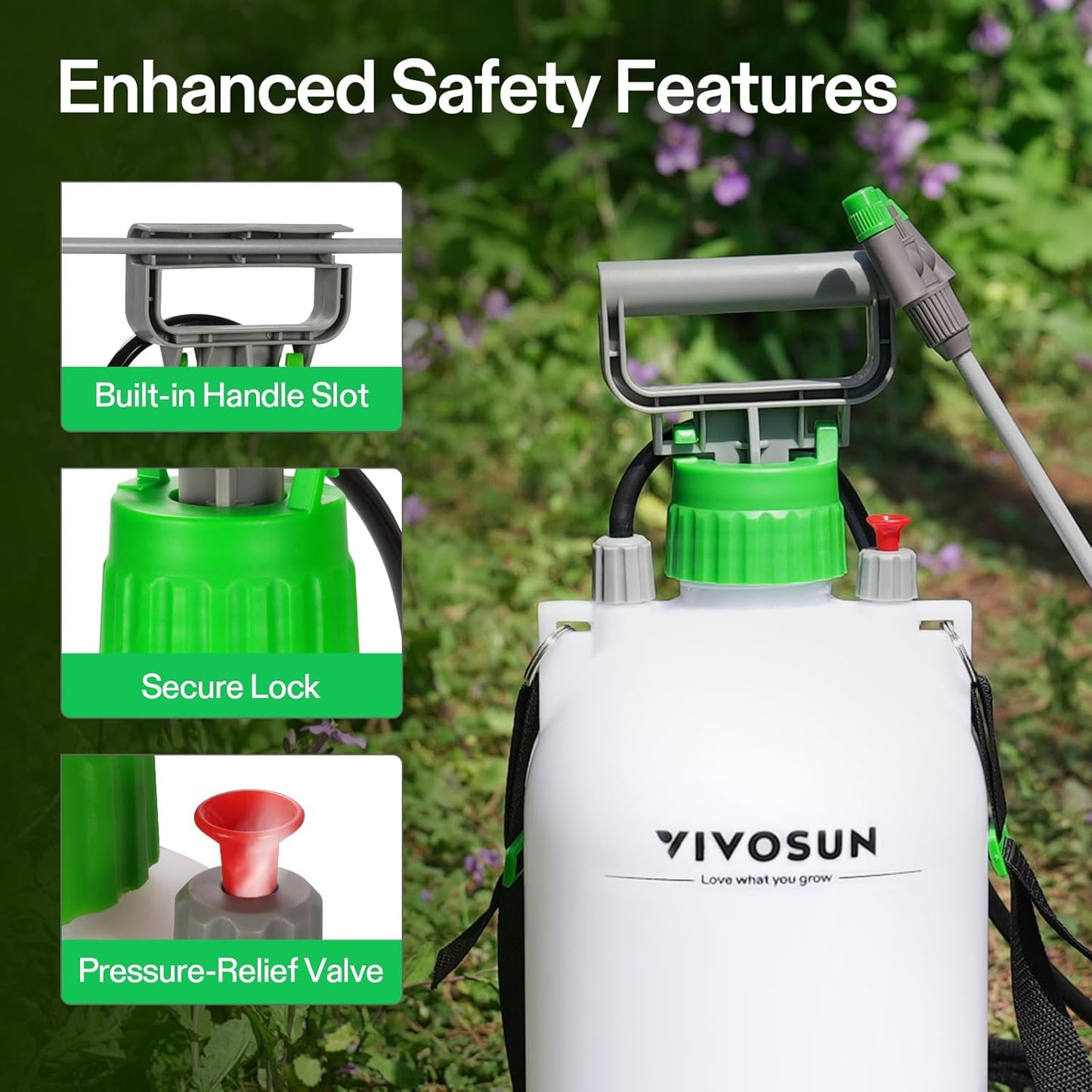 VIVOSUN 1.8 Gal/7L Pump Sprayer, Garden Water Sprayer for Plants, Weeds & Lawn Care, with 3 Nozzles, 50'' Long Hose & Pressure Relief Valve