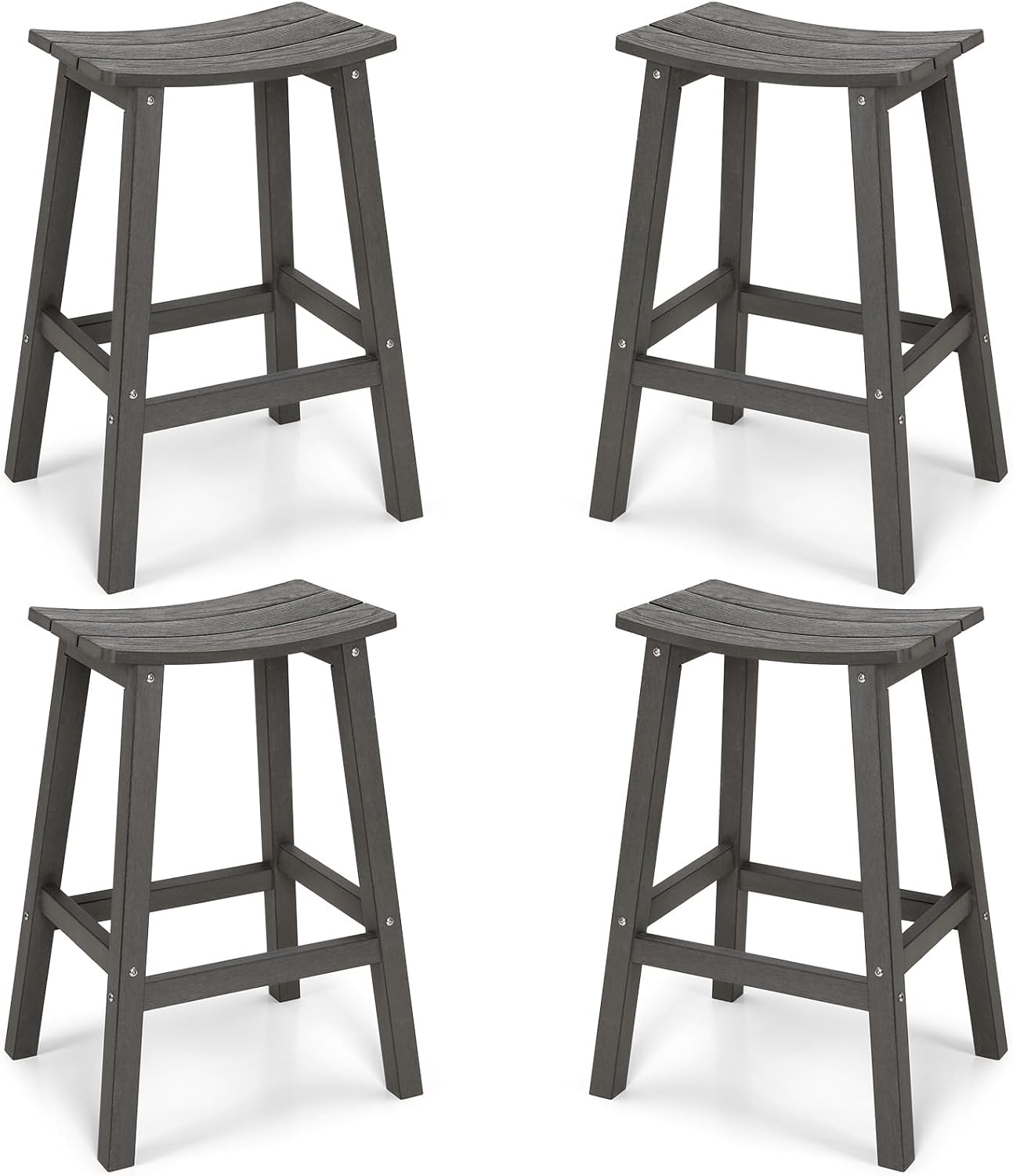 Weatherproof Bar Stools Set of 4, 28" Height Outdoor Bar Stools Holds up to 400 lbs, Saddle Seat, Bar Height Stools for Patio, Garden, and Kitchen Island, Gray