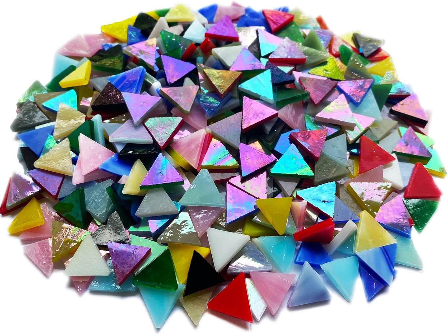 Triangle Iridescent Glass Mosaic Tiles for Crafts Bulk, 510 Pieces Colorful Tiffany Stained Glass Pieces Supplies, Rainbow Mosaic Glass Kit for Crafts
