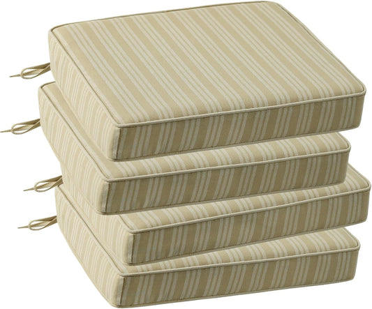 Outdoor Square Corner Seat Cushion, 19"x19"x3", Set of 4, Non Slip Seat Cushion Pads with Removable Cover for Patio Furniture, Garden Yard Lawn, Beige Brown Stripe