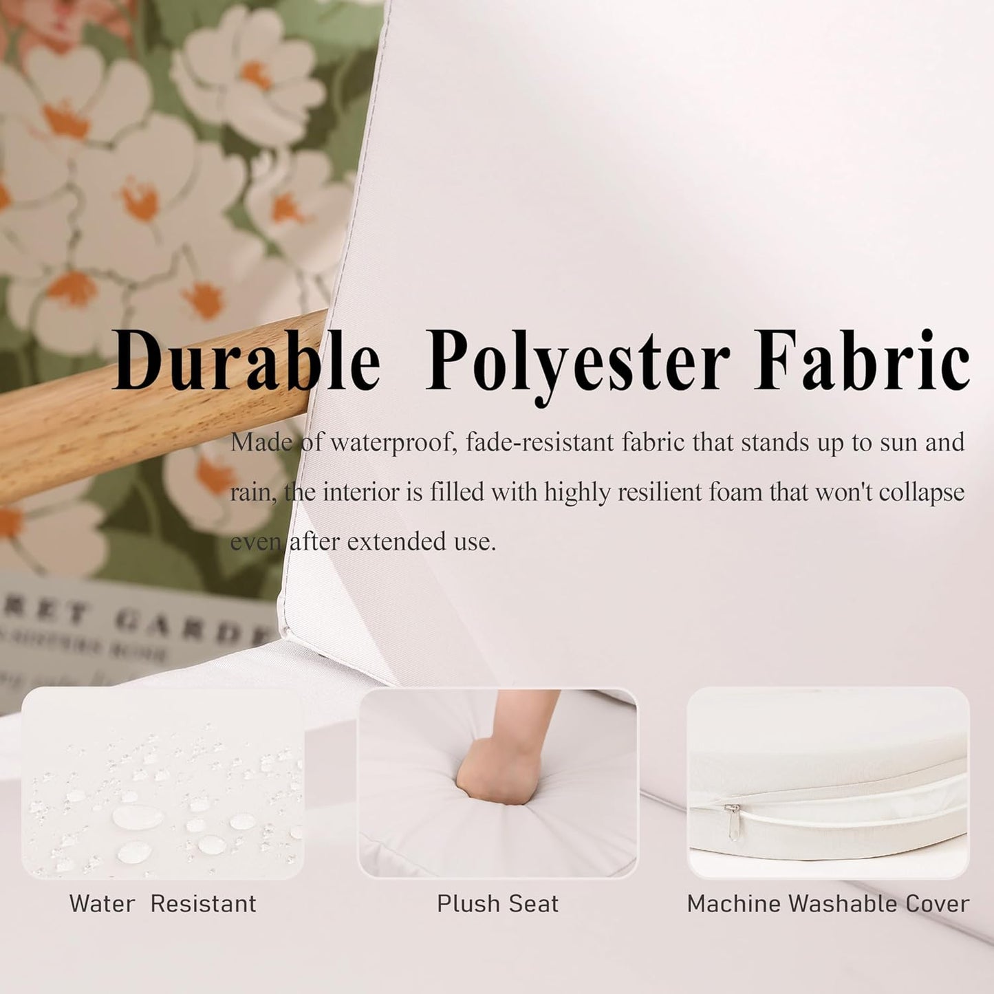 Outdoor Chair Cushions Set of 2, Waterproof Foam Patio Seat Cushions with Ties for Garden Sofa & Dining Furniture, 3-Year Color Fastness, 18x18x3 Inch, Blue