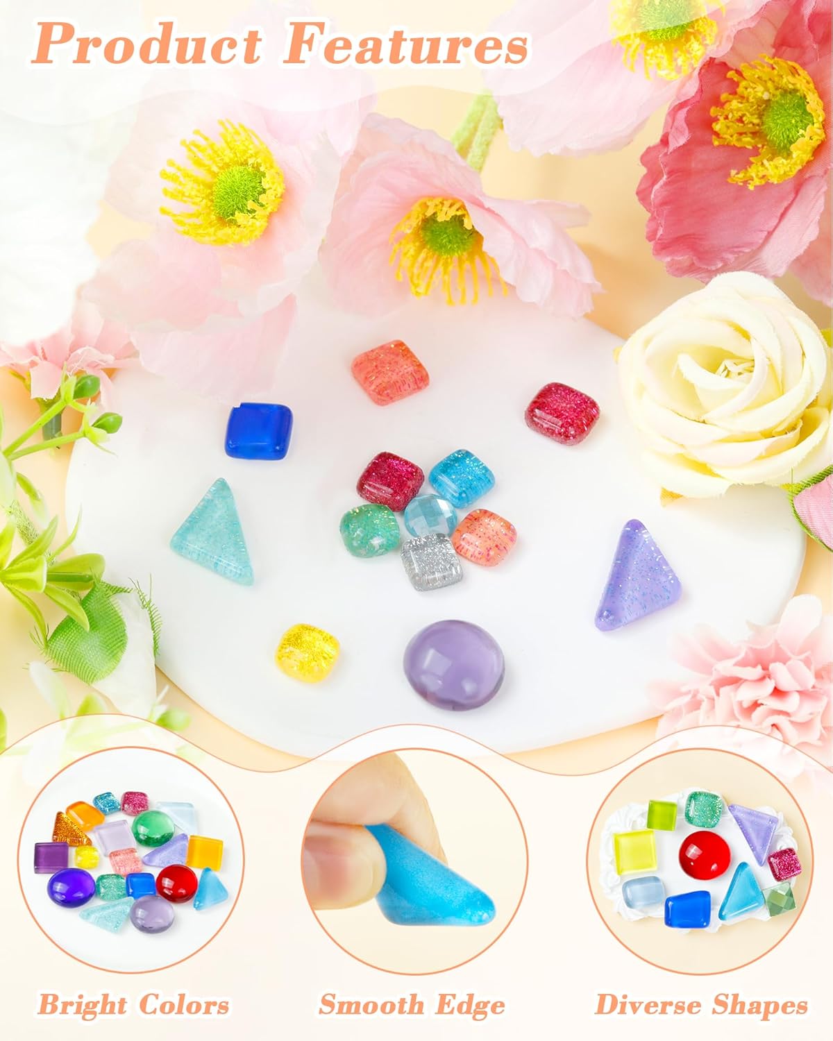 FIVEIZERO 420g Mosaic Tiles for Crafts - 280Pcs Glass Mosaic Kits, Mixed Shapes Mosaic Glass Pieces for Art, Irregular Tiny Mosaic Tile for DIY Projects, Home Decoration(Yellow)