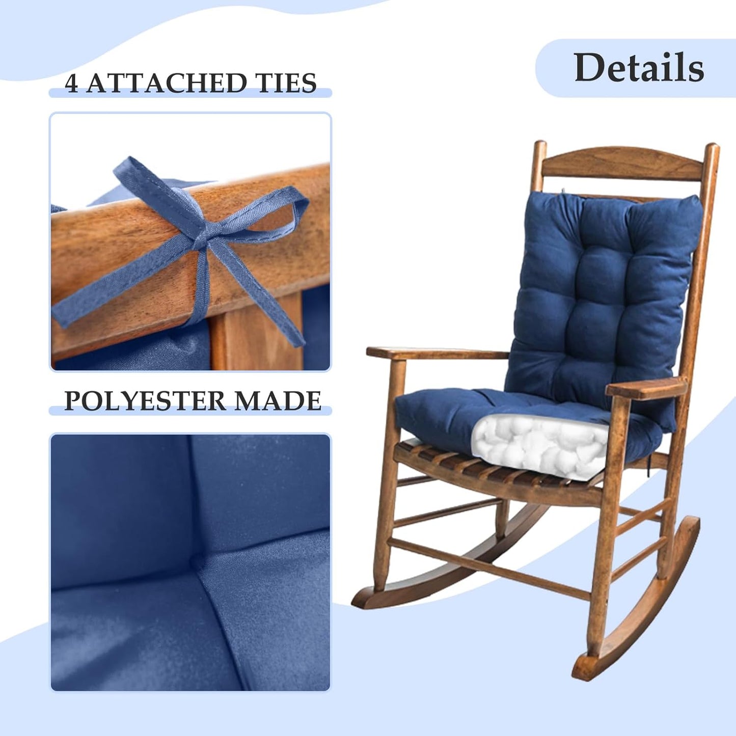 Indoor Outdoor Seat Cushion, 1 Pack Wicker Chair Cushion, Garden Rocking Chair Pad for Patio Garden Grey