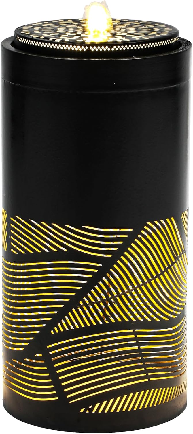 23.6 Inch Modern Outdoor Water Fountain with LED Lights - Black Geometric Bird Bath Garden Fountain for Patio, Yard, Porch Decor - Soothing Waterfall for Relaxing Ambiance