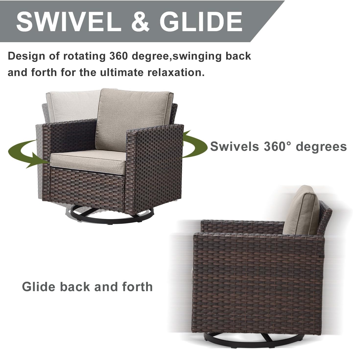 HUMMUH 5 Piece Patio Furniture Set,Wicker Swivel Rocker Patio Chairs Set of 4 with 30'' Fire Pit Table Outdoor Furniture Set for Porch,Garden,Backyard