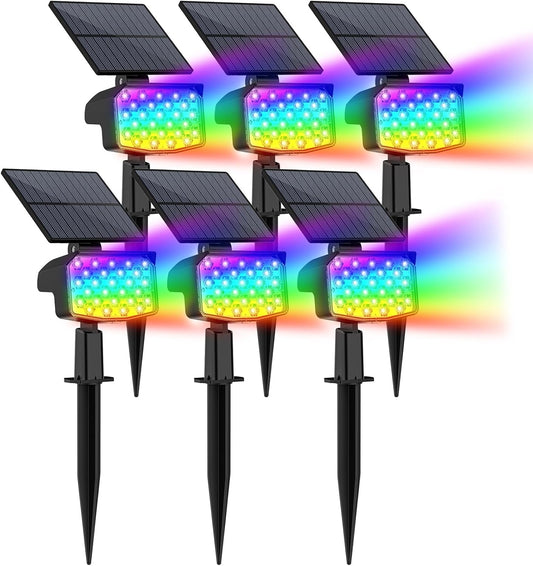 WELALO Solar Color Changing Spot Lights Outdoor, Waterproof Solar Christmas Lights with 9 Modes, Multicolor RGB Landscape Spotlights for Yard Driveway Lawn Patio Pathway Decorations, 6 Pack