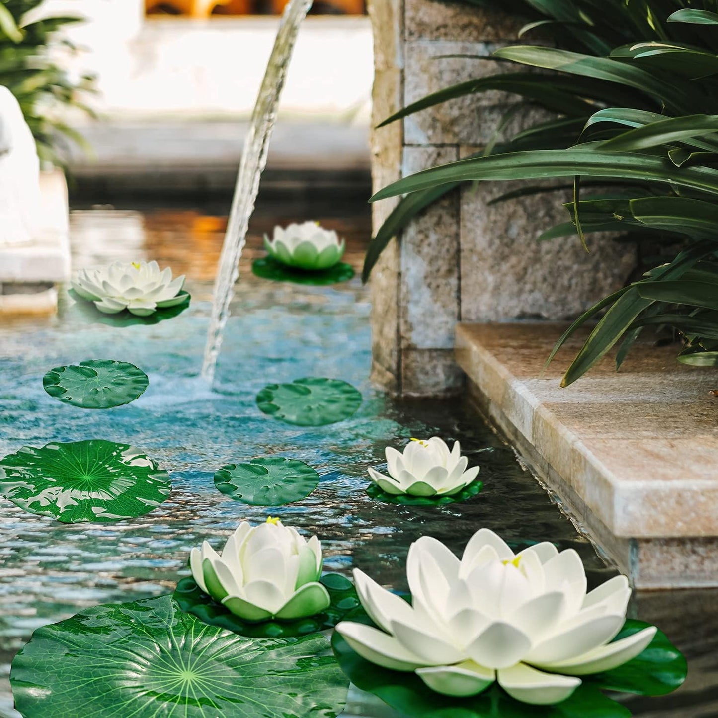 Lily Pad for Ponds, 9 PCS Artificial Lotus, Realistic Water Floating Foam Lotuses Fake Lily Pad for Home Garden Patio Pond