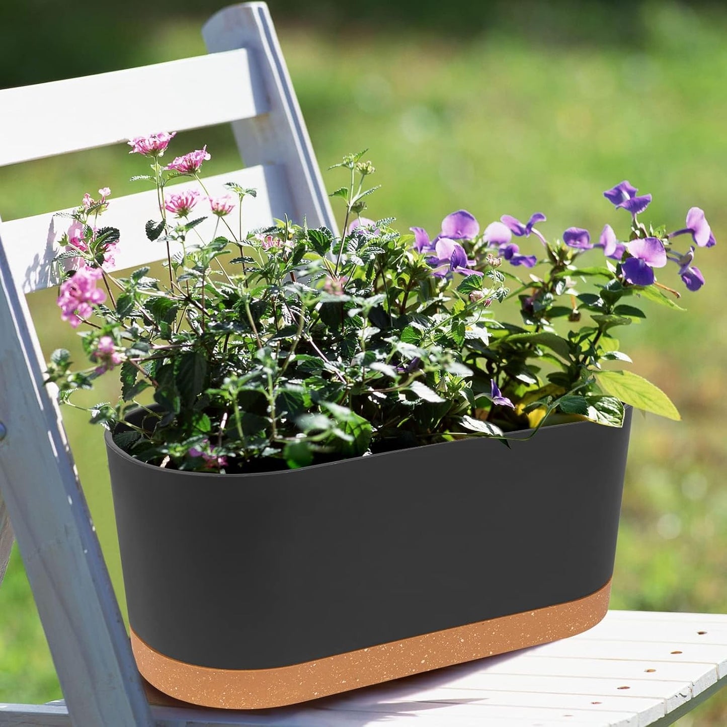 QCQHDU 16" L x 7.6" W x 7" H Window Planter Box, 2 Pack Self Watering Pots for Indoor Plants with Drainage Holes & Saucer, Outdoor Flower Pots Home Garden Modern Decor