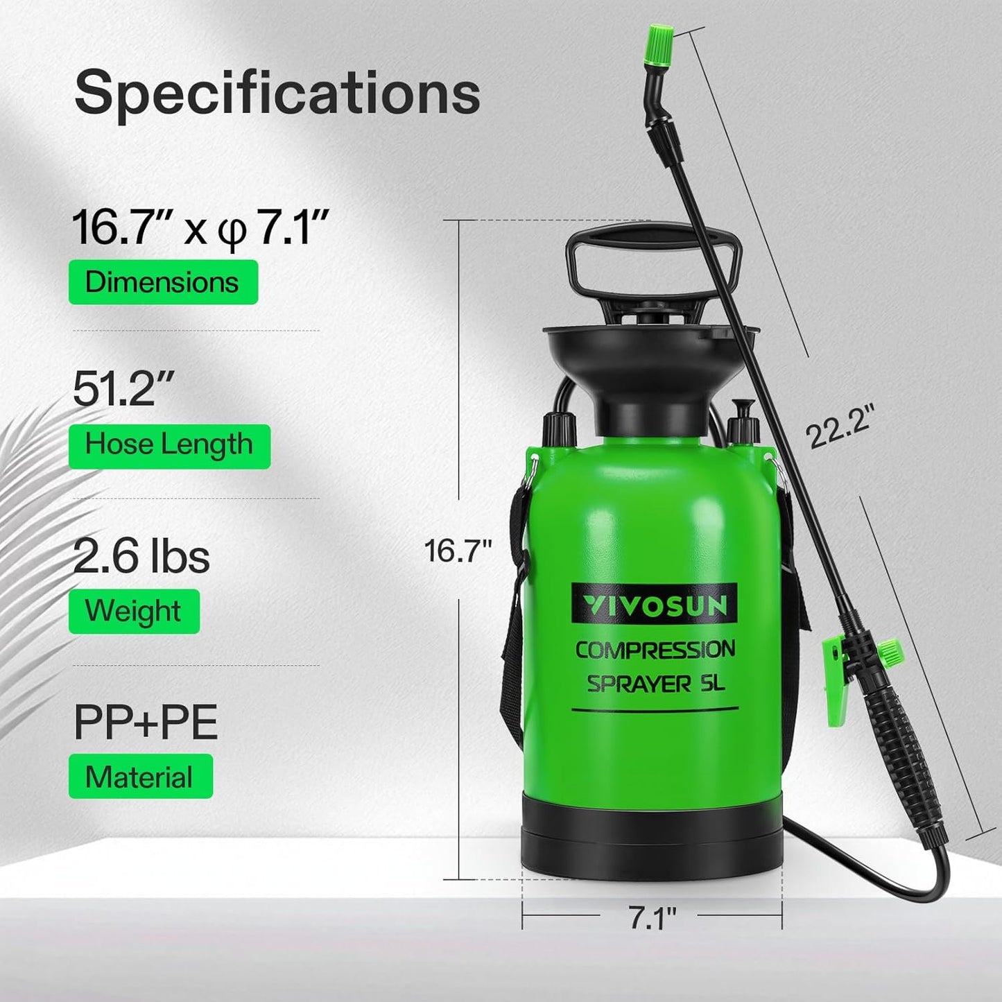 VIVOSUN 1.35-Gallon Pump Sprayer, Pressurized Lawn & Garden Sprayer with Adjustable Shoulder Strap, for Plants Spraying, Garden Watering and Household Cleaning