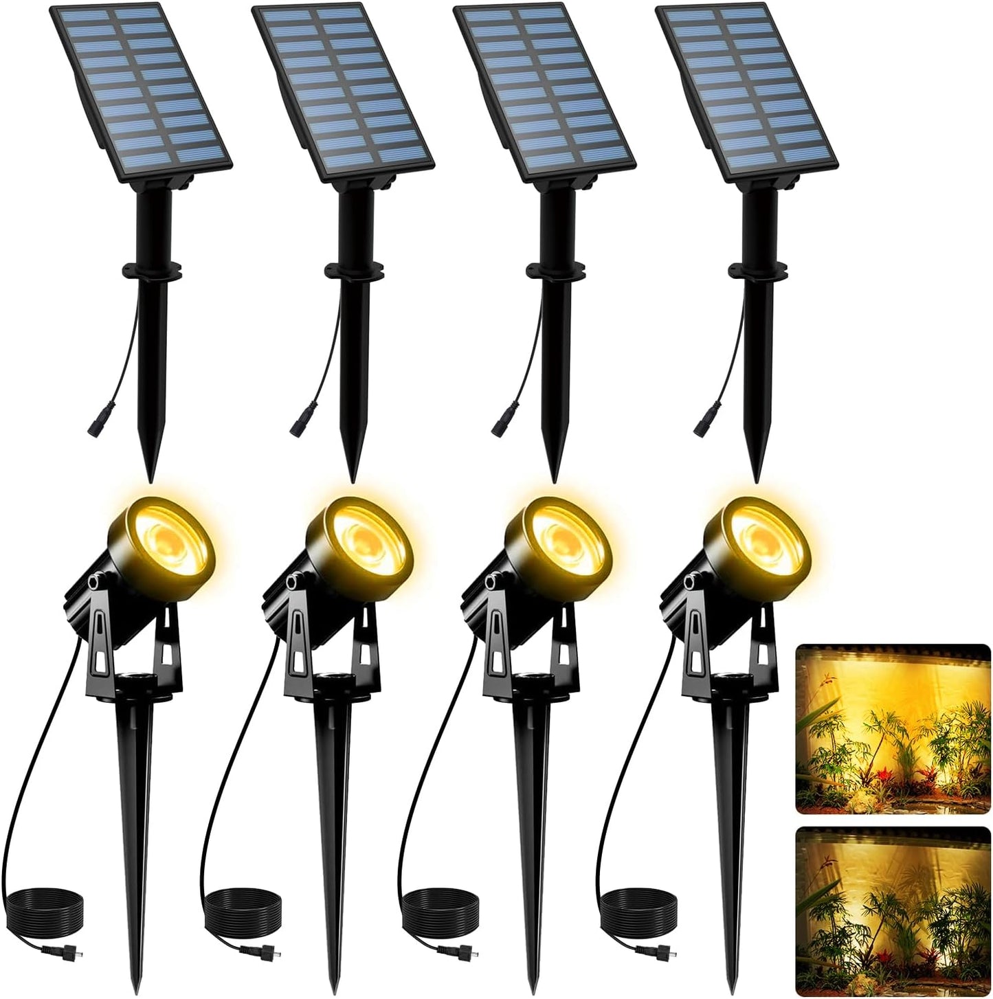 T-SUNUS Halloween Solar Landscape Spotlights 4 Pack Warm White 3000K, Spot Lights IP65 Waterproof Outdoor Separated Panel with 9.8ft Cable, Garden Christmas Light for Flag Driveway Walkway Patio Pond