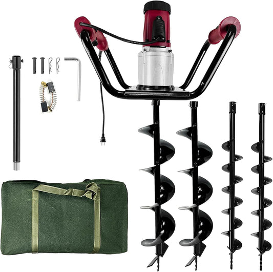 JACKCHEN 1500W Electric Post Hole Digger with Reverse, Double Handle Earth Auger with Storage Bag, 2×6"and 2×4" Auger Bit Earth Auger Drill, Ideal for Installing Fence Post, Drilling, Planting Trees