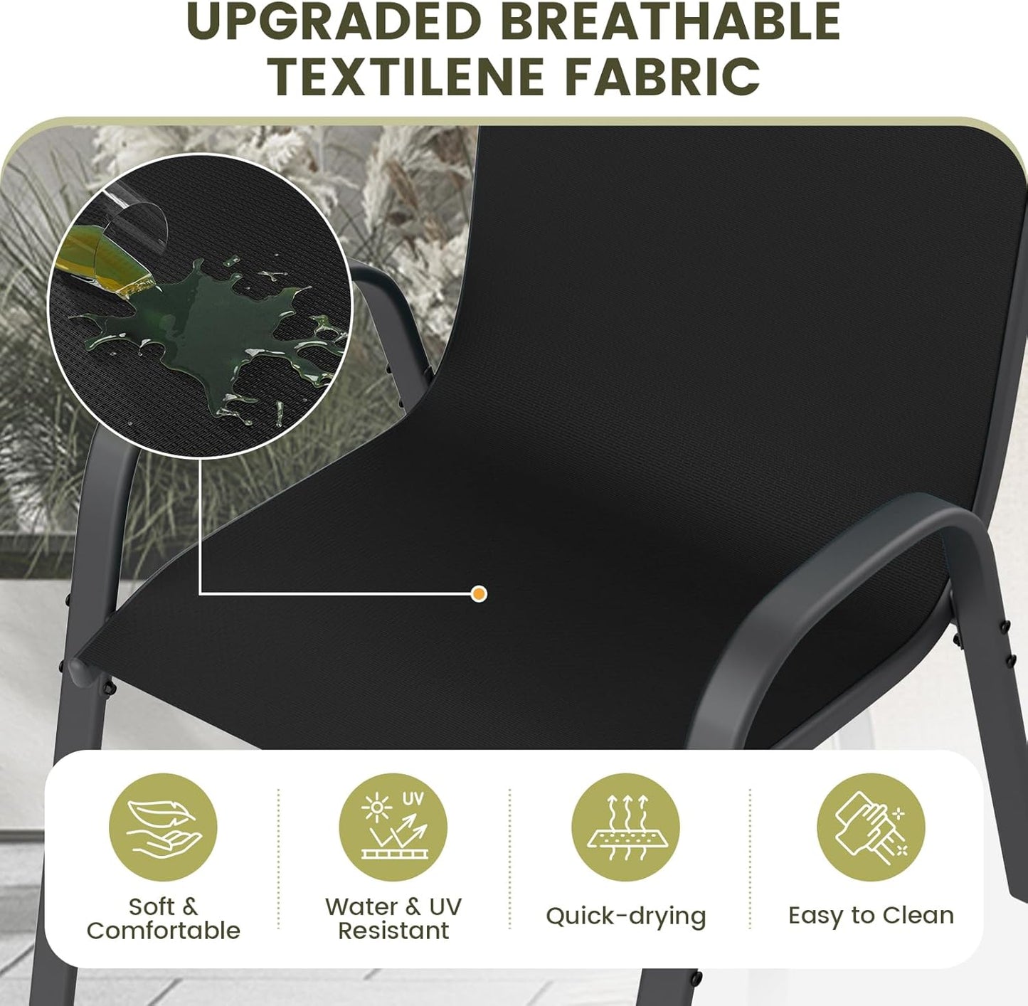 UDPATIO Patio Chairs Set of 6, Stackable Outdoor Dining Chairs with High Back, Breathable Textilene Fabric Outdoor Chair All Weather, 350LBS Capacity for Garden, Backyard (Black)