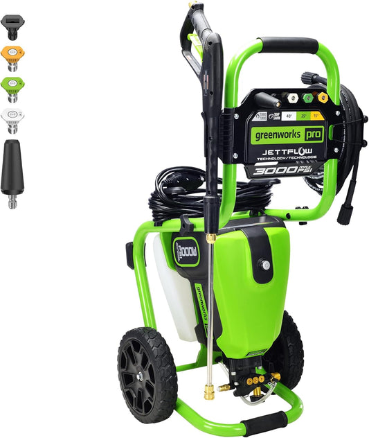 Greenworks Pro Brushless 3000 PSI (CSA Certified) 2.0 GPM Max / 1.1 GPM Electric Pressure Washer (Rugged Steel Frame, 25 FT Hose, 35 FT GFCI Power Cord)