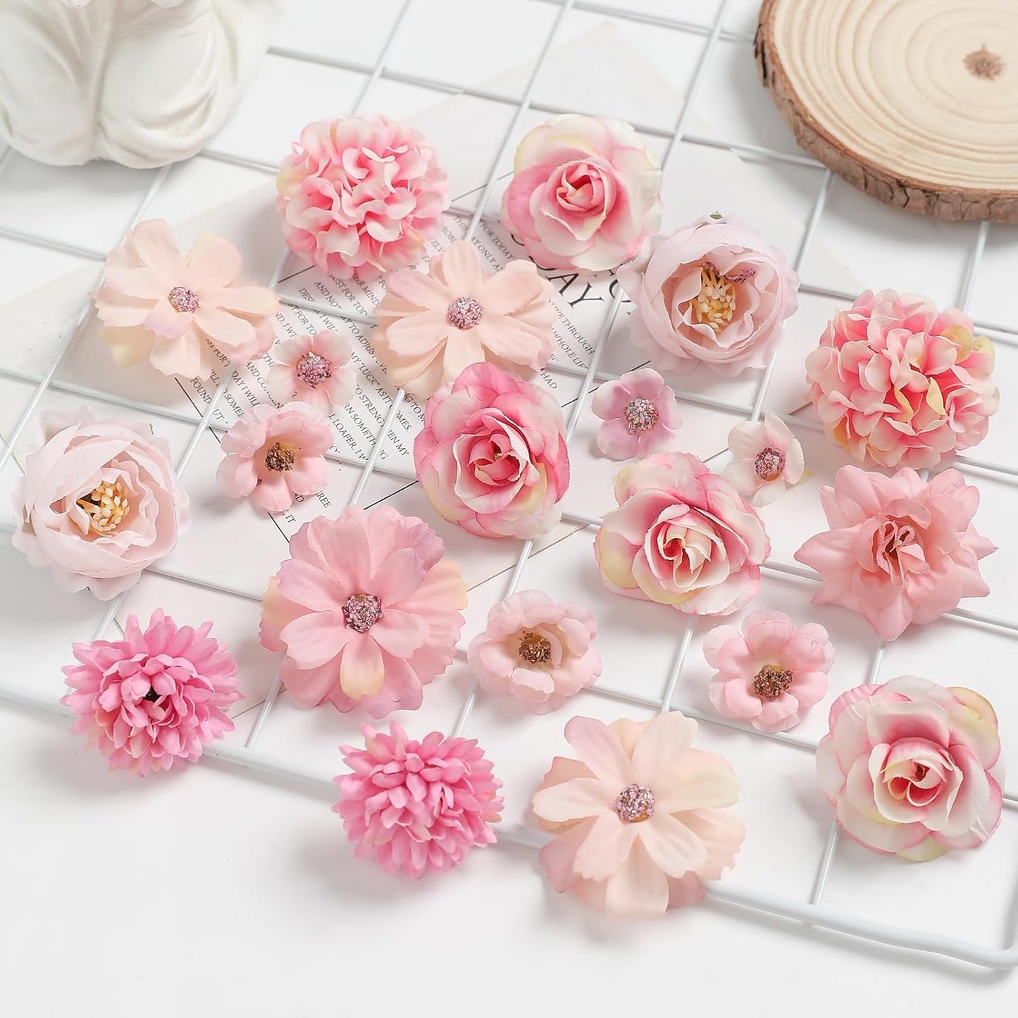 Faux Flower Heads Small Silk Artificial Flower DIY Fake Mini Flowers Rose Daisy Multicolor Flowers Craft Supplies for Wedding Party Wreath Graduation Season Party Home Decor (125, Pink)