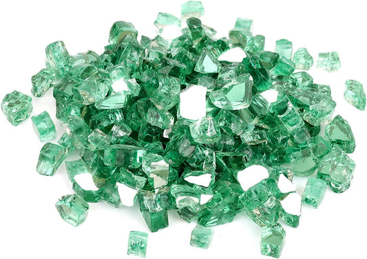 Mr. Fireglass 10 Pounds Fire Glass - 1/4 Inch High Luster Reflective Tempered Glass Rocks for Fireplace Fire Pit Table and Landscaping, Light Green