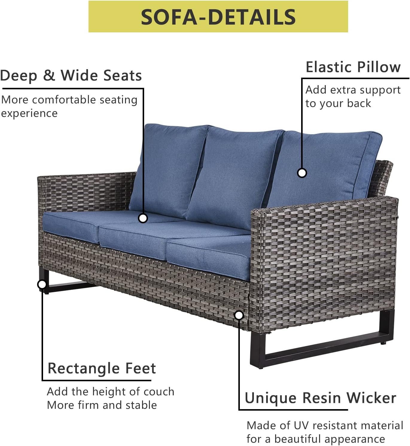 HUMMUH 5 Piece Patio Furniture Set All Weather Wicker Outdoor Sectional Sofa,High Back Patio Chairs and Ottomans for Porch,Garden,Backyard