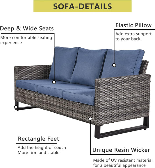 HUMMUH 5 Piece Patio Furniture Set All Weather Wicker Outdoor Sectional Sofa,High Back Patio Chairs and Ottomans for Porch,Garden,Backyard