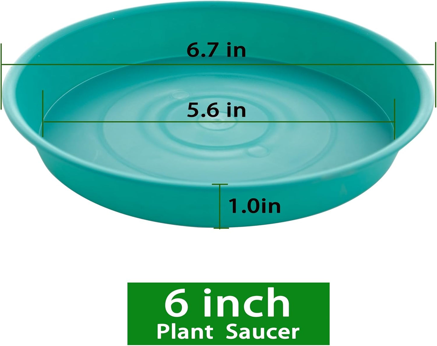 6 Pack of 6 inch Plant Saucer Drainage Tray, 4 5 7 8 10 12 13 15 17 19 inch Plastic Plant Water Tray, Flower Saucers for Indoors, Plant Dishes for Pots Base (6 inch, Teal)