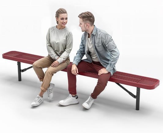 Heavy-Duty Outdoor Metal Bench, Thermoplastic-Coated, Inground, Weatherproof, Commercial-Grade for Parks, Gardens, Patios, Stores & More (8 Ft - Inground, Red)