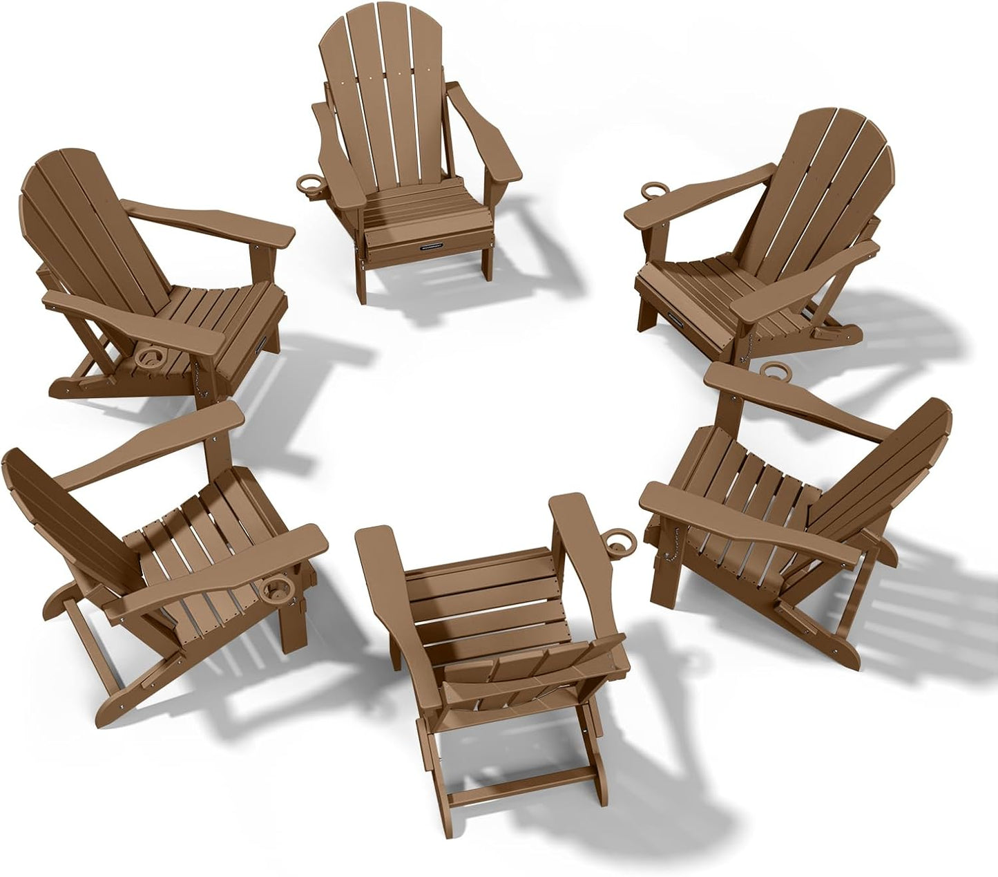 MUCHENGHY Folding Adirondack Chairs 6 Pack, Patio Chairs, Lawn Chairs, Outdoor Chairs, Adirondack Chair Plastic, Fire Pit Chairs, Weather Resistant with Cup Holder for Deck, Backyard, Garden(Teak)