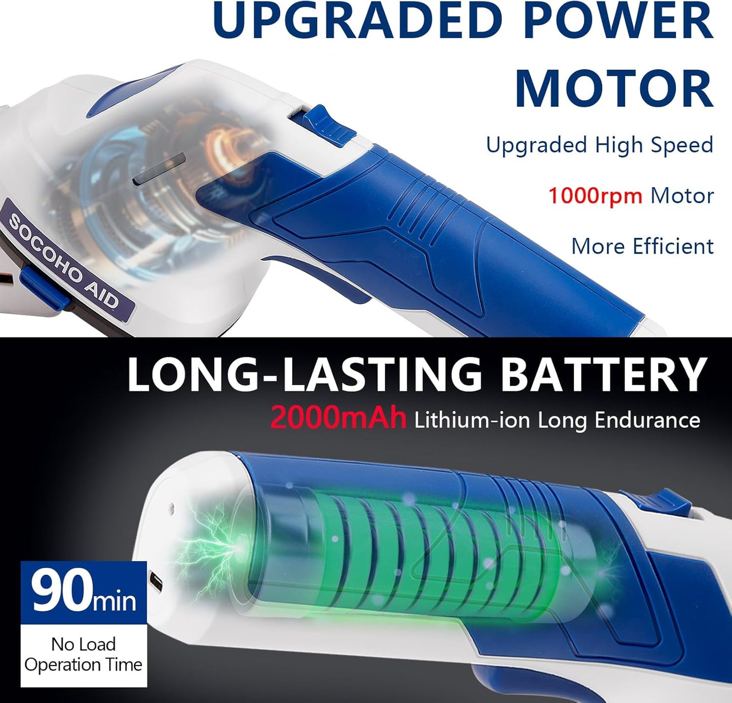 Cordless Hedge Trimmer Grass Shear - 2 in 1 Handheld 7.2V Electric Shrubbery Trimmer Grass Cutter Rechargeable Battery and Type-C