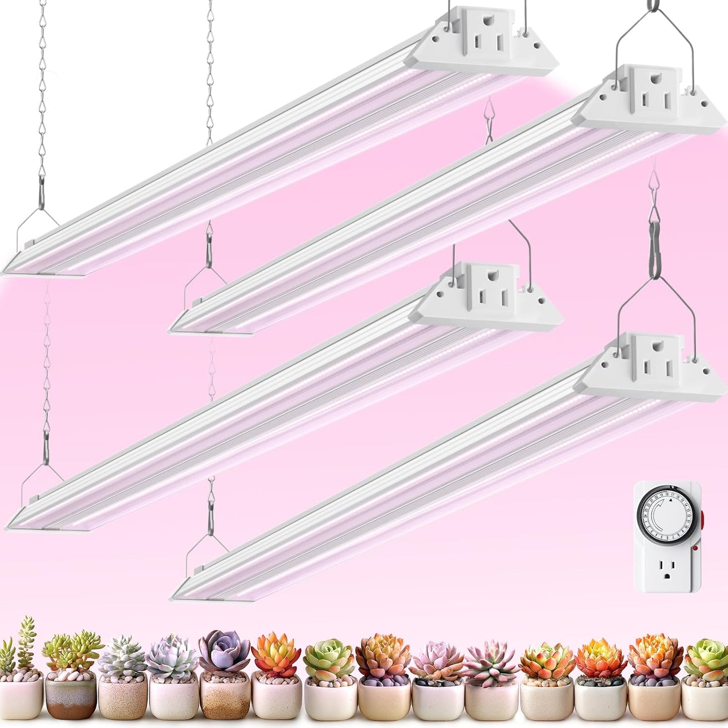 Barrina TX72 4FT Grow Lights for Seed Starting, 288W(4 x 72W, 2000W Equivalent), Full Spectrum, Linkable, High PPFD, Mechanical Timer, Grow Lights for Indoor Plants with On/Off Switch, 4 Packs