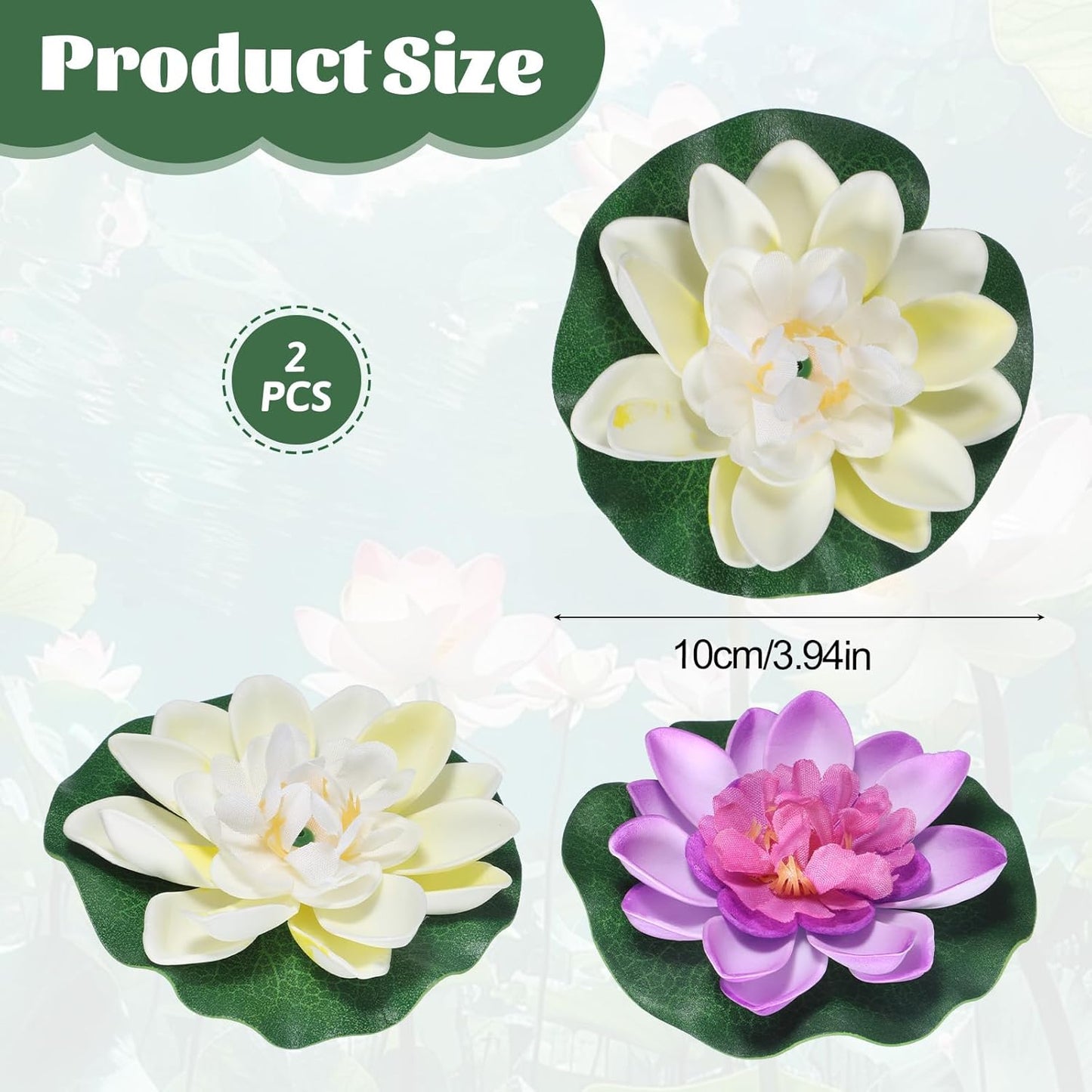 2PCS 10CM/3.94Inch Birdbath Fountain Accessory, Artificial Floating Foam Lotus Flower with Water Lily Pad, Artificial Lotus Flowers Decor, Lotuss Leaf Flower Floating Garden Pond Decor, Pool Decoratio