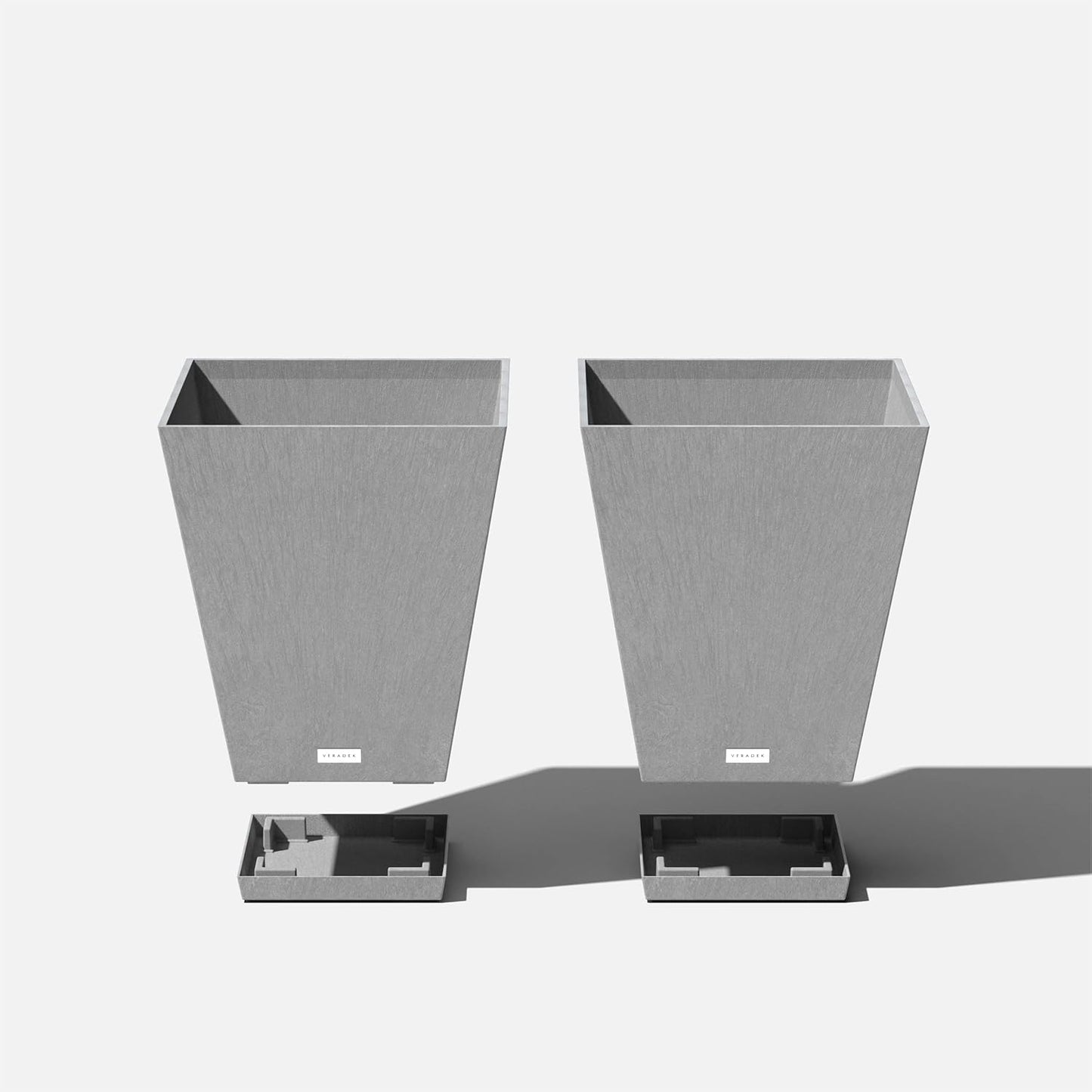 Veradek Nobleton Indoor/Outdoor Wide Square Planter (Light Grey, 18 inch - 2 Pack with 2 Saucer Trays)