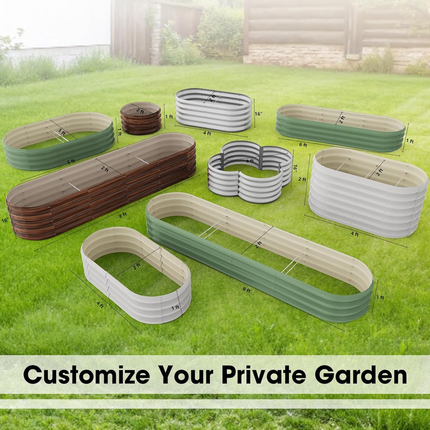 8x2ft Oval Galvanized Raised Garden Bed Kits 16" Tall Outdoor Large Metal Modular Planter Box 9-in-1 Raised Beds for Gardening,Vegetables,Fruits,Flowers & Herbs (Brown)