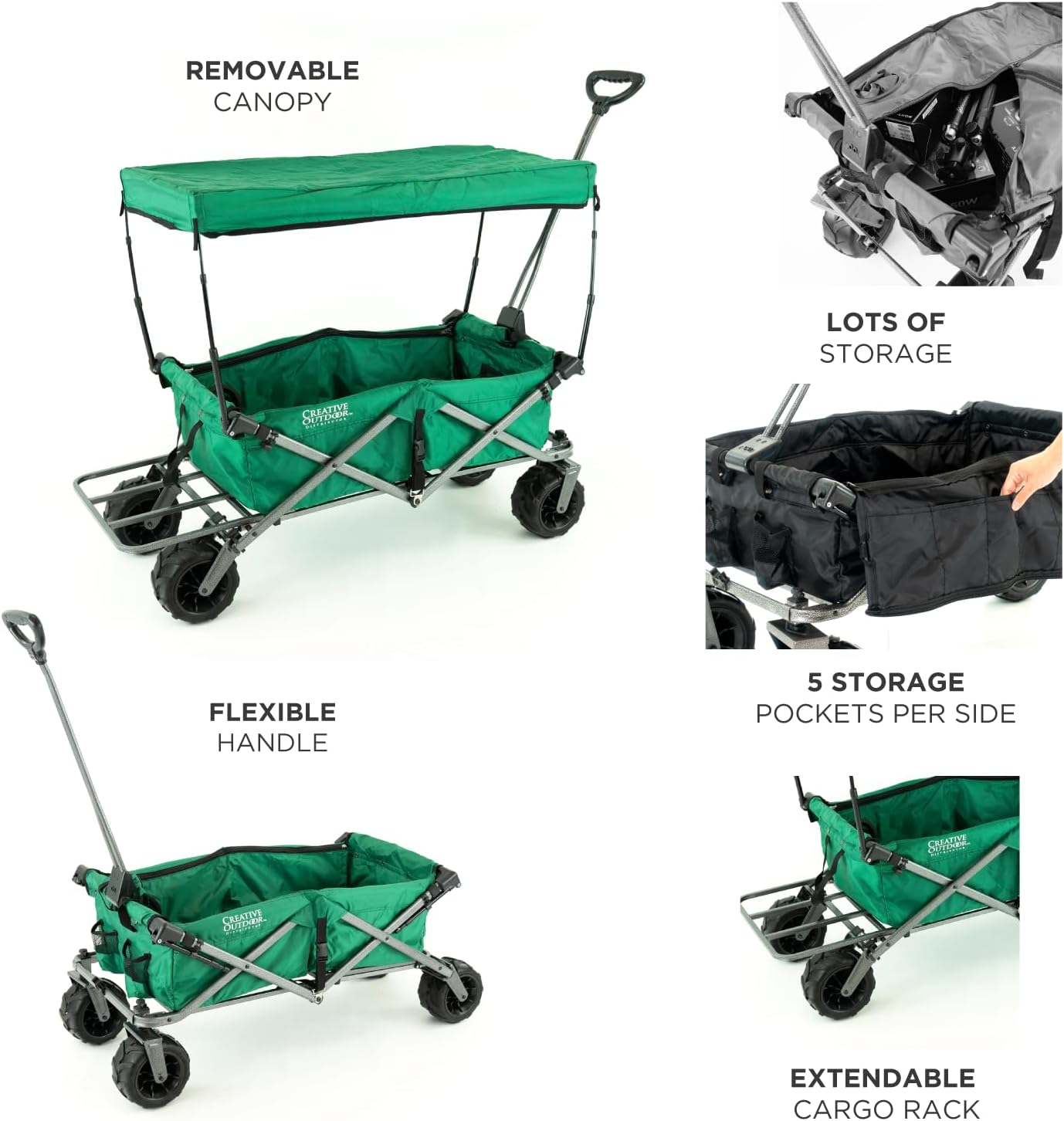 Creative Outdoor All-Terrain Deluxe Wagon | 360 Swivel All Terrain Wheels | Great for Beach, Park, Garden & Tailgate | Multiple Color Options