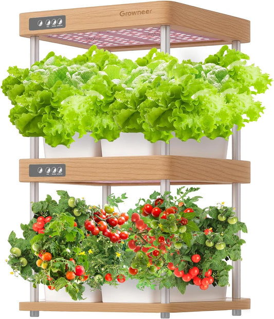 GROWNEER HydroEasy1.0 Hydroponics Growing System Kit, Beginner-Friendly Indoor Garden for Vegetable Fruit Herb, Red Oak Design, Perfect Gift Idea, Full-Spectrum LED Lights for Maximum Growth