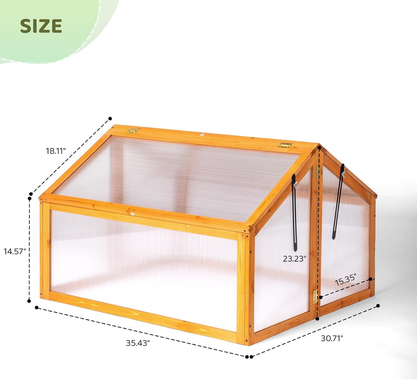 VINGLI Cold Frame Greenhouse, Mini Wooden Green House with Flip-Top Roof, Raised Flower Planter Shelf, Small Lockable Wood Cabinet for Plants Indoor Outdoor (Yellow, 35.43" x 30.71" x 23.23")