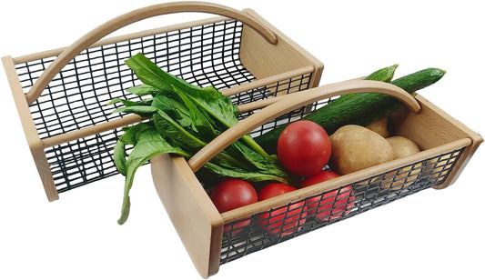 2pcs Garden Hod Harvest Basket, Durable Wooden Gardening, Supply Suitable For Kitchen, Picnic And Outdoor Picking