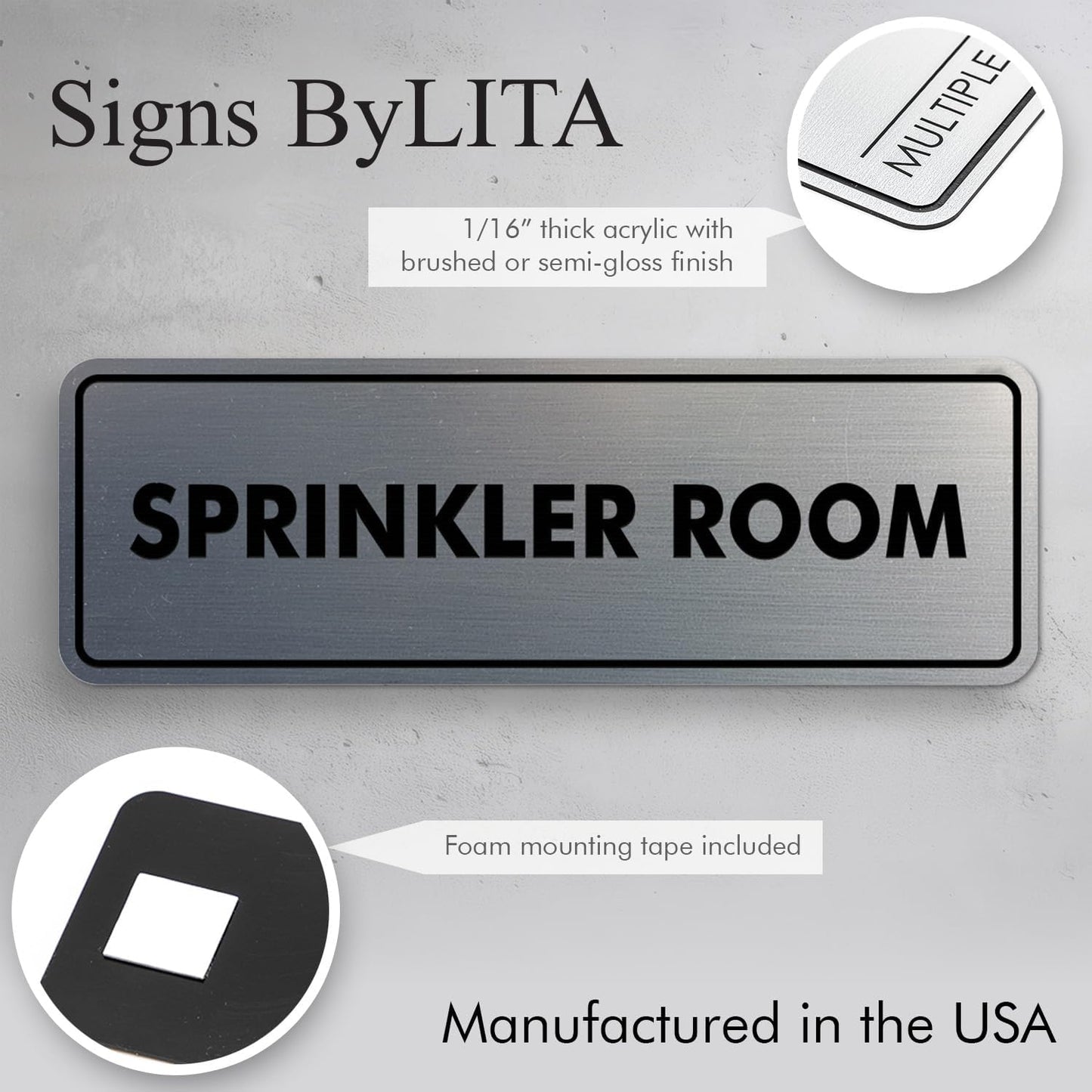 Signs ByLITA Standard Sprinkler Room Sign (Brushed Silver) - Medium 2 Pack
