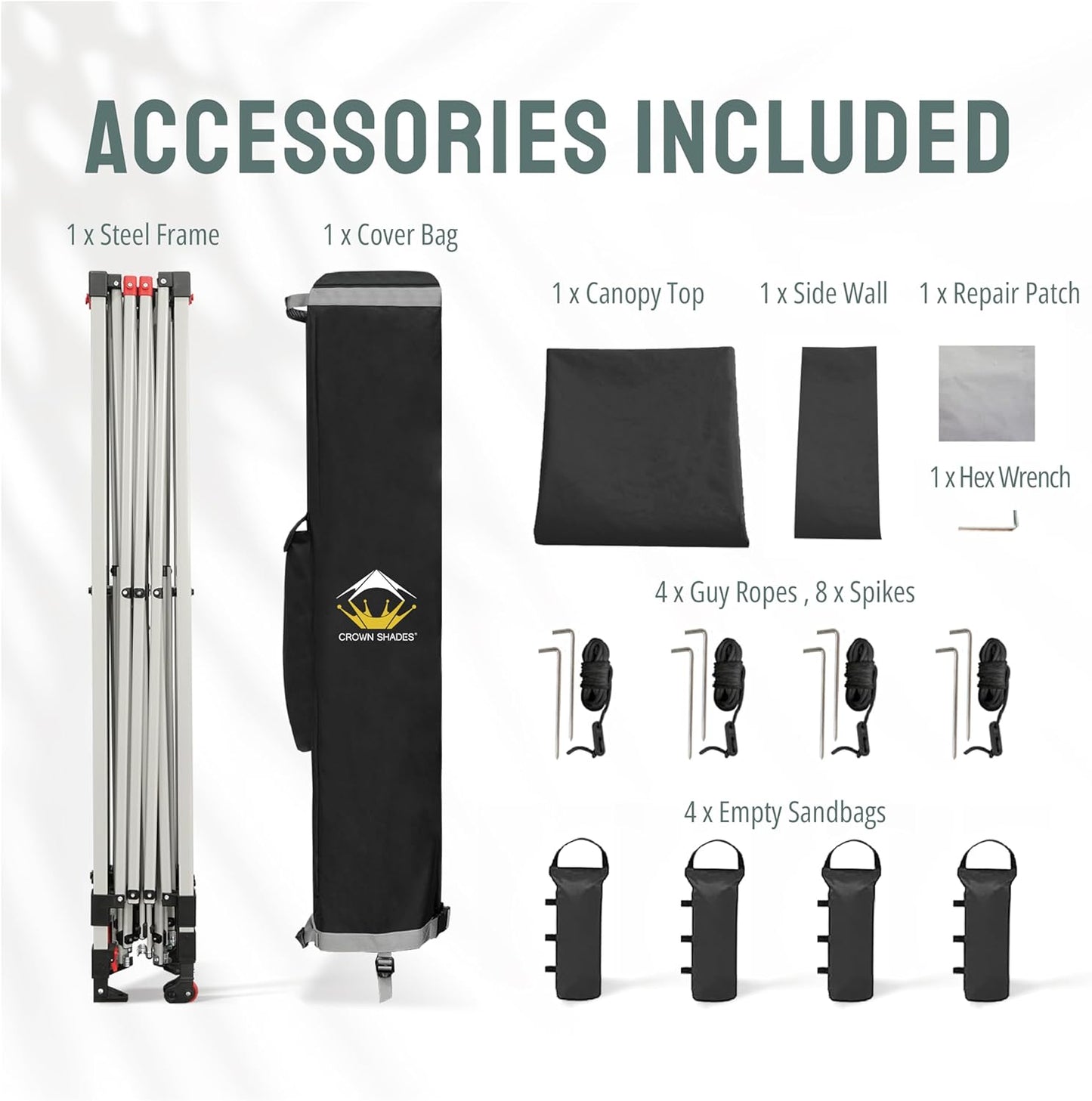 CROWN SHADES 12x12 Pop Up Canopy Tent Instant Commercial with 150D Silver Coated Fabric Including 1 Removable Sidewall, 4 Ropes, 8 Stakes, Weight Bags, STO 'N Go Bag, Black