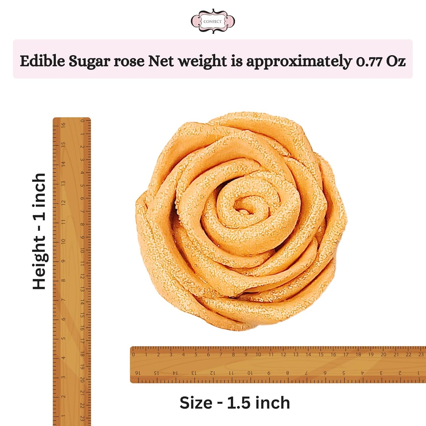 Confect Metallic Edible Rose Topper – Gold Roses for Cake, Cupcake & Doughnut Decoration – Pack of 12 Edible Floral Toppers- Vegan, Gluten-Free, Nut-Free, Soy-Free, Dairy-Free, Palm Oil-Free