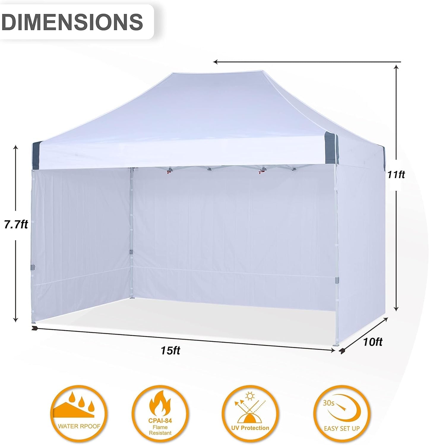 Eazy Up OUTDOOR WIND Pop Up Canopy with Sidewalls - Heavy Duty Commercial Instant Canopy Tent - 10x15, White