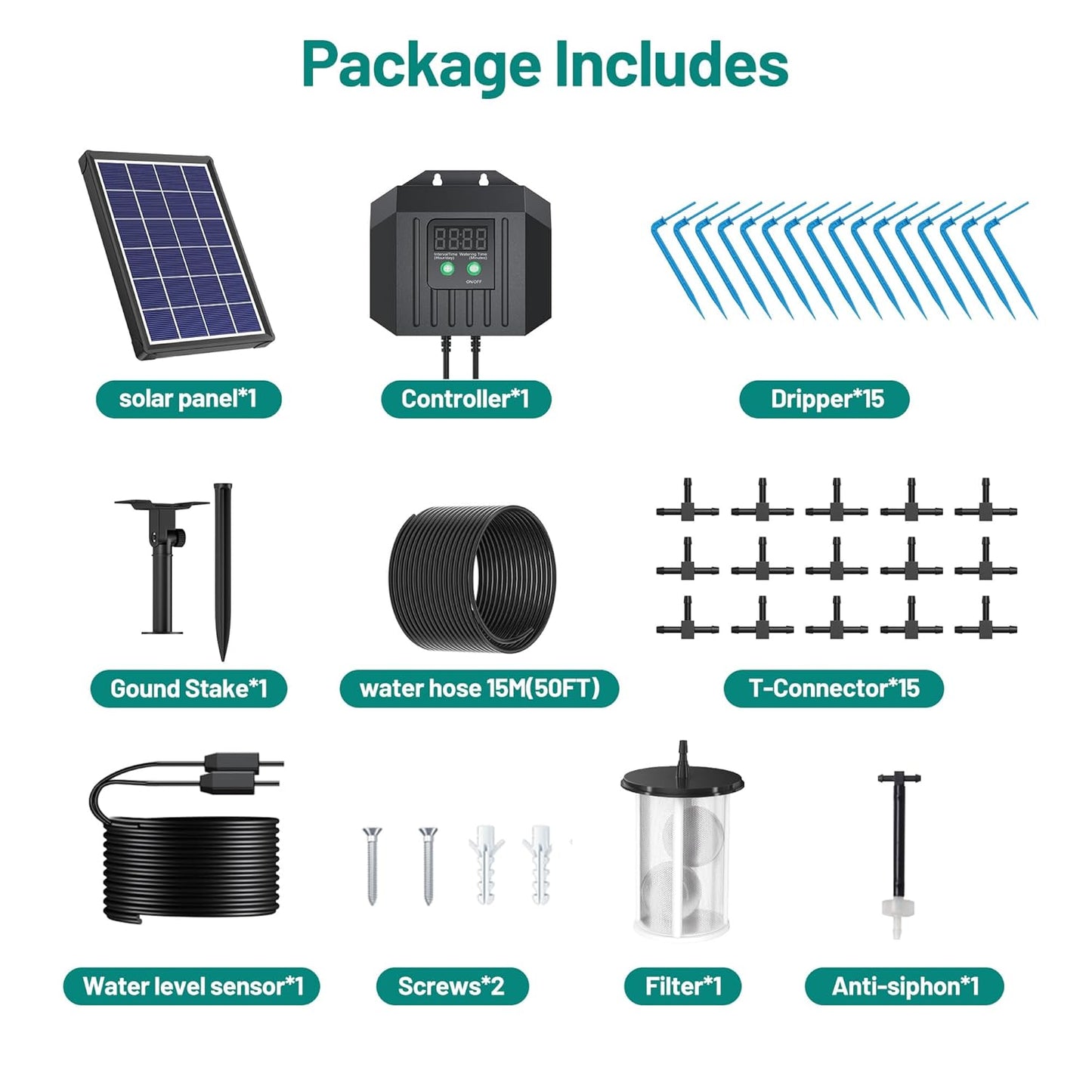Biling 4W Solar Irrigation System for Garden, Digital Programmable Smart Watering with 2200mAh Battery, Solar Drip Irrigation System for 15 Potted Plants Outdoor Indoor Garden