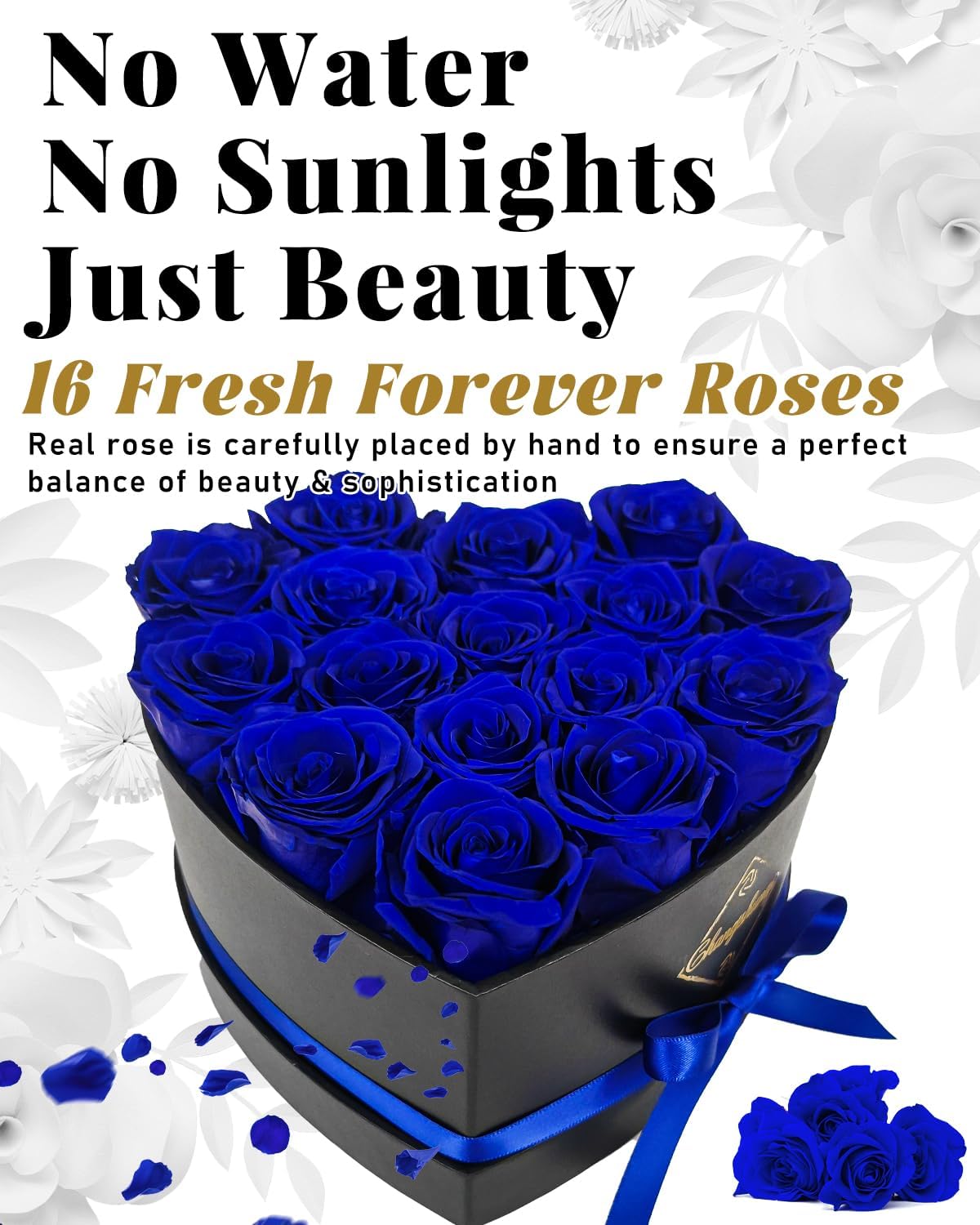16 Flowers Forever Preserved Roses in Box, Forever Flowers Womens Birthday Gifts for Women Mothers Blue Rose Gift for Her Romantic Eternal Real Rose for Women Mom Wife