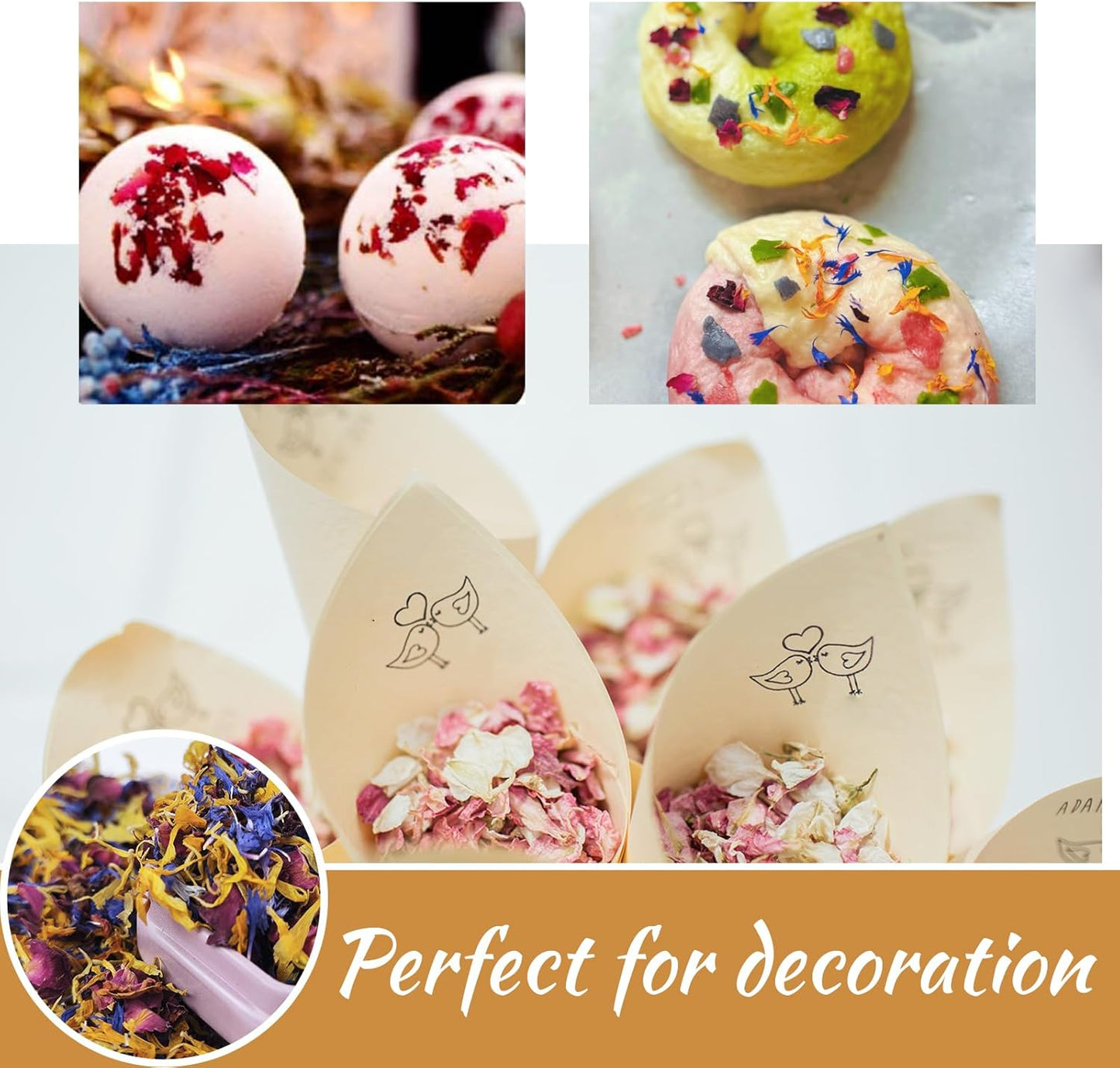 Dried Flower Petals Blend 1oz Natural Dried Rose Petals, Calendula, Cornflower for Cake Decorations, Crafts, Confetti