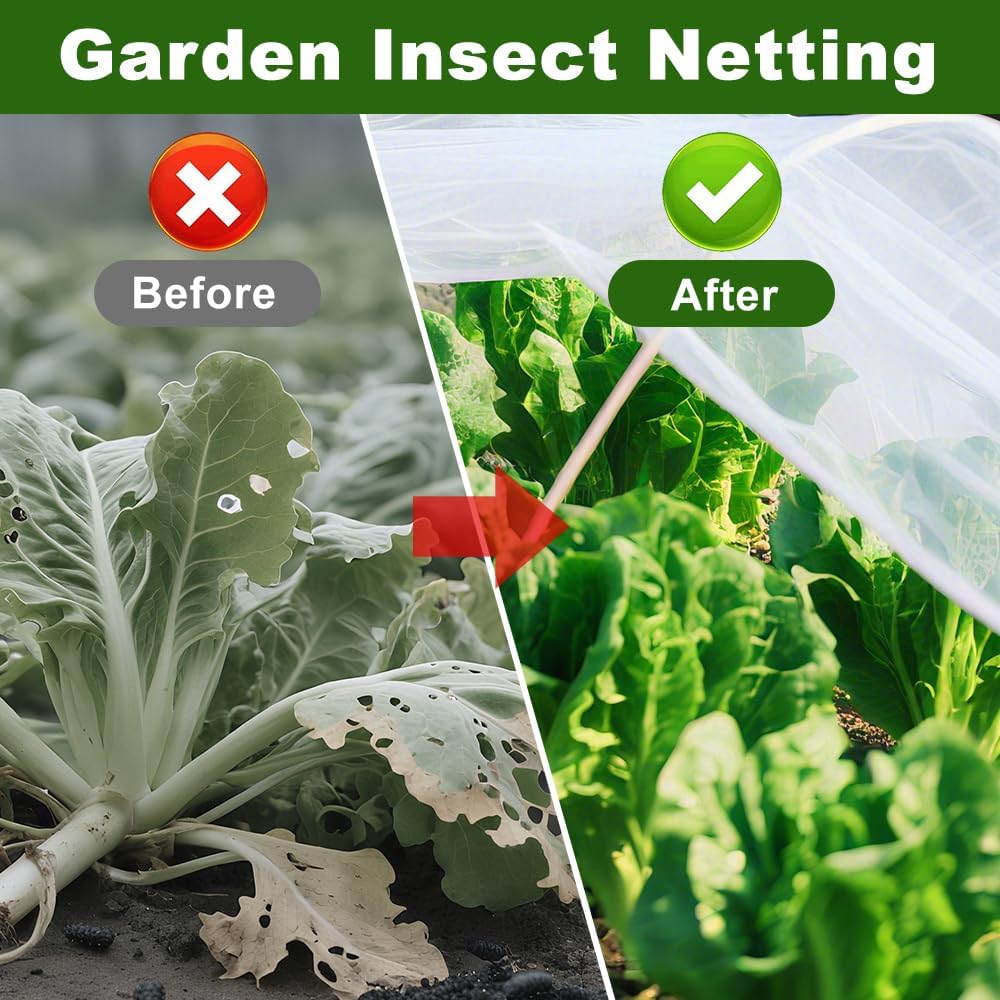 Agfabric Garden Netting 10'x25' Insect Pest Barrier Bird Netting for Garden Protection,Row Cover Mesh Netting for Vegetables Fruit Trees and Plants,White