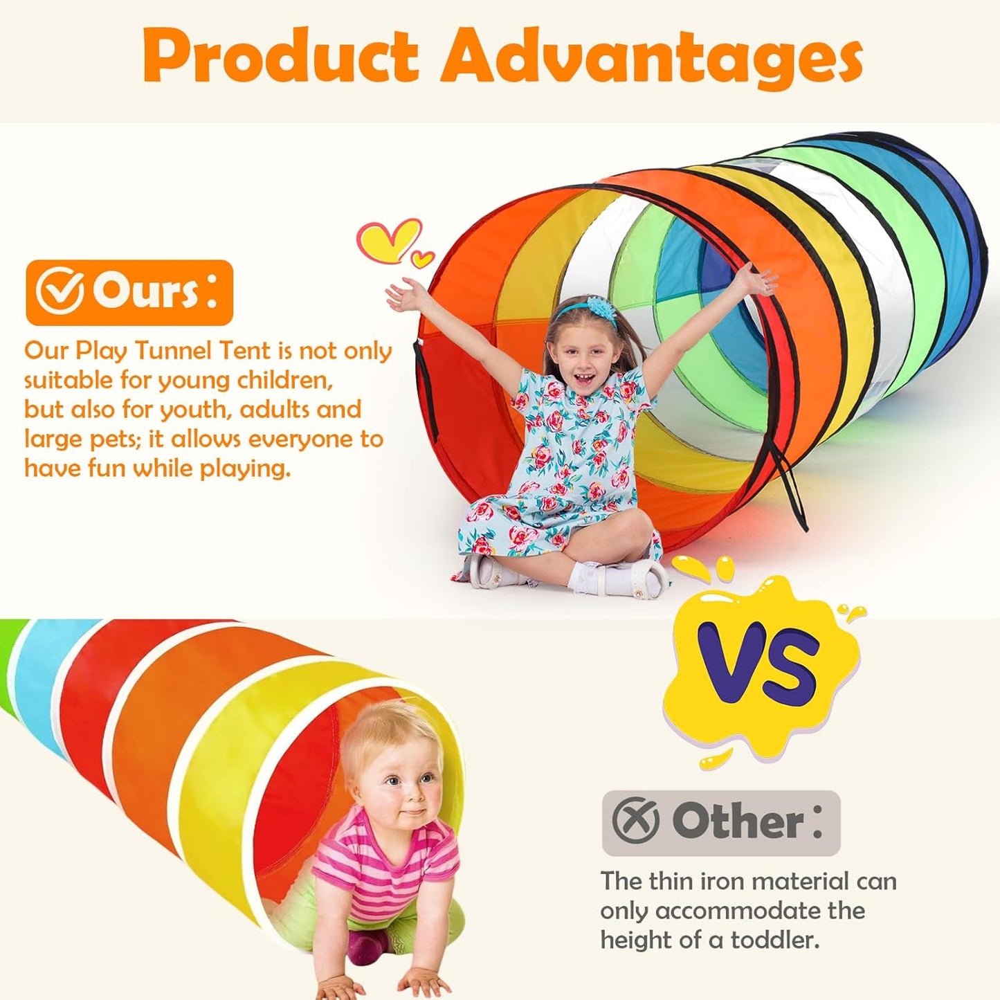 2 Pcs Giant 27.6 Inch Play Tunnel for Kids and Large Dogs Colorful Crawl Tunnel Toy for Toddlers with Breathable Mesh Game Tent Toy Girl Boy Gift